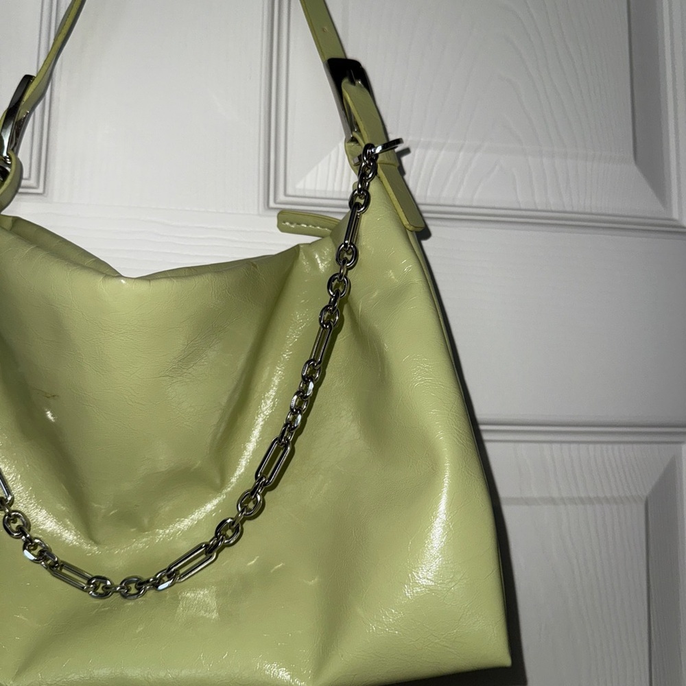 Mango Olive Green Shoulder Bag with Silver Chain - Picture 6 of 6